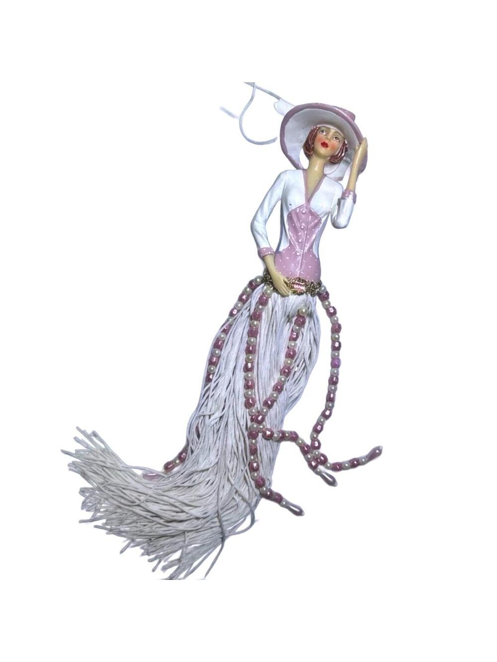 Vintage Porcelain Victorian Flapper Tassel Doll Hanging
